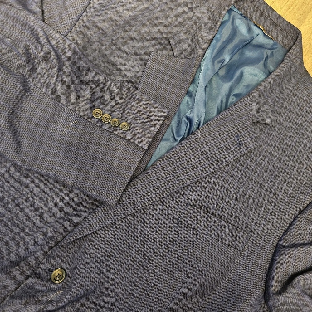Oak Hill‎ 54R Blue Gingham Check Mens Suit Blazer Sport Jacket Coat